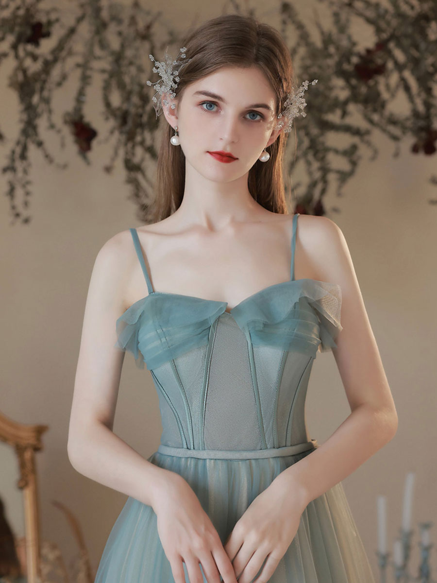 A line green tulle long prom dress green tulle formal evening dress shdress A line green tulle long prom dress green tulle formal evening dress shdress