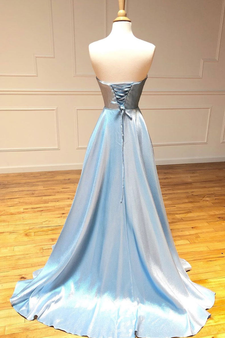 
                  
                    Simple sweetheart blue long prom dress blue long evening dress
                  
                