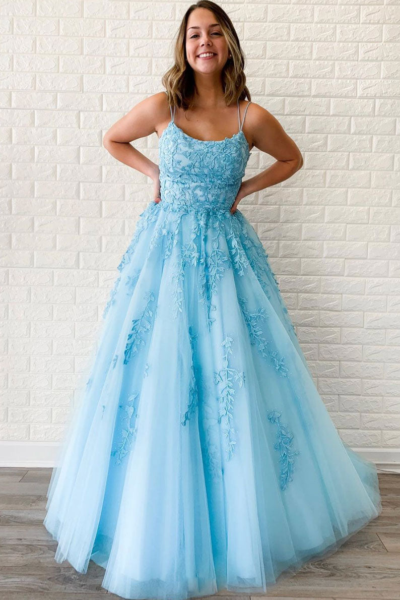 Blue sweetheart lace tulle long prom dress blue lace evening dress