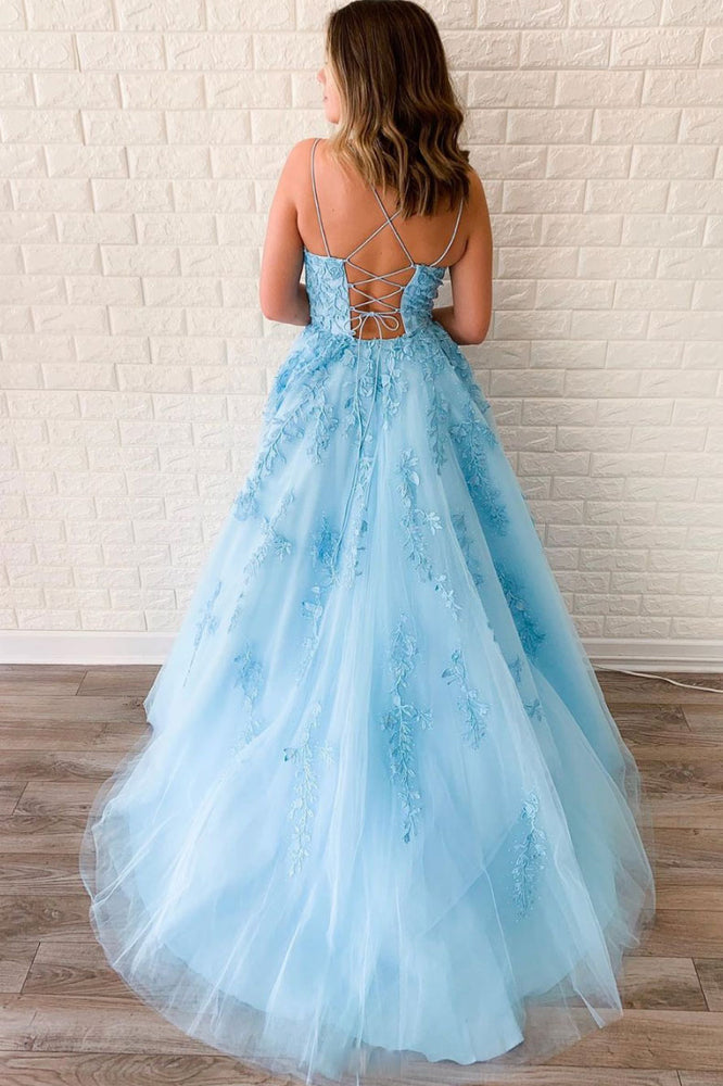 
                  
                    Blue sweetheart lace tulle long prom dress blue lace evening dress
                  
                