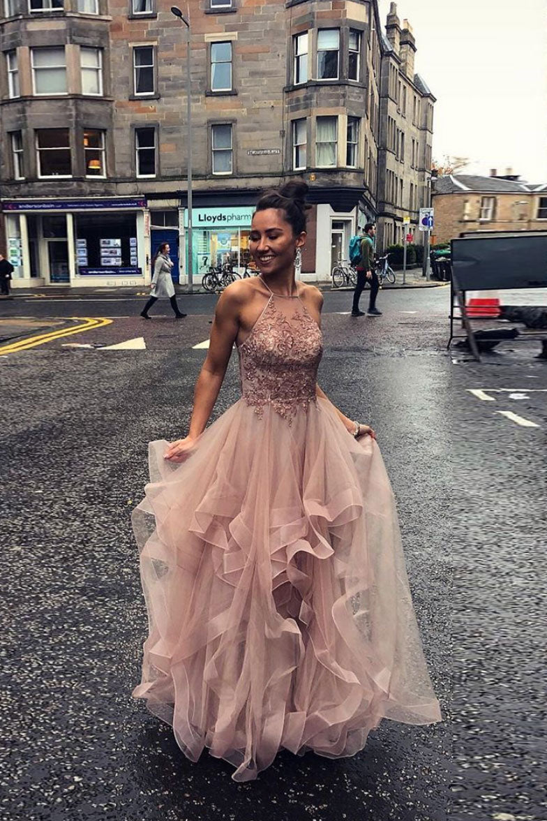 Pink tulle lace long prom dress sweet 16 dress shdress Pink tulle lace long prom dress sweet 16 dress shdress