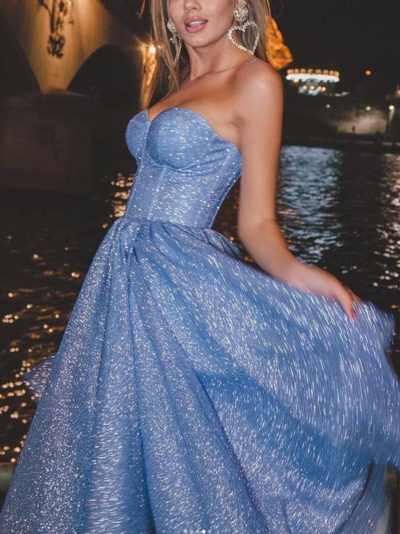 
                  
                    Blue tulle tea length prom dress, blue tulle evening dress
                  
                