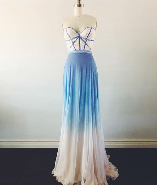 Simple sweetheart neck blue long prom dress, blue evening dress - shdress