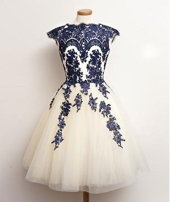 
                  
                    Unique lace tulle short prom dress, lace bridesmaid dress - shdress
                  
                
