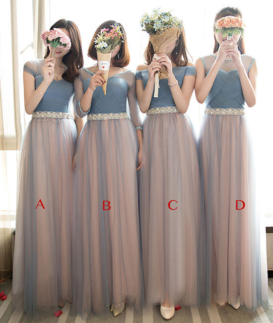 Cute tulle long prom dress, tulle gray bridesamid dress - shdress