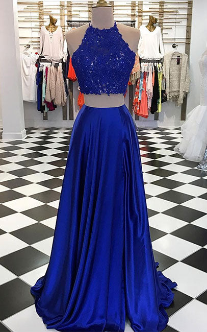 Blue two pieces long prom dress, blue evening dresses shdress Blue two pieces long prom dress, blue evening dresses shdress