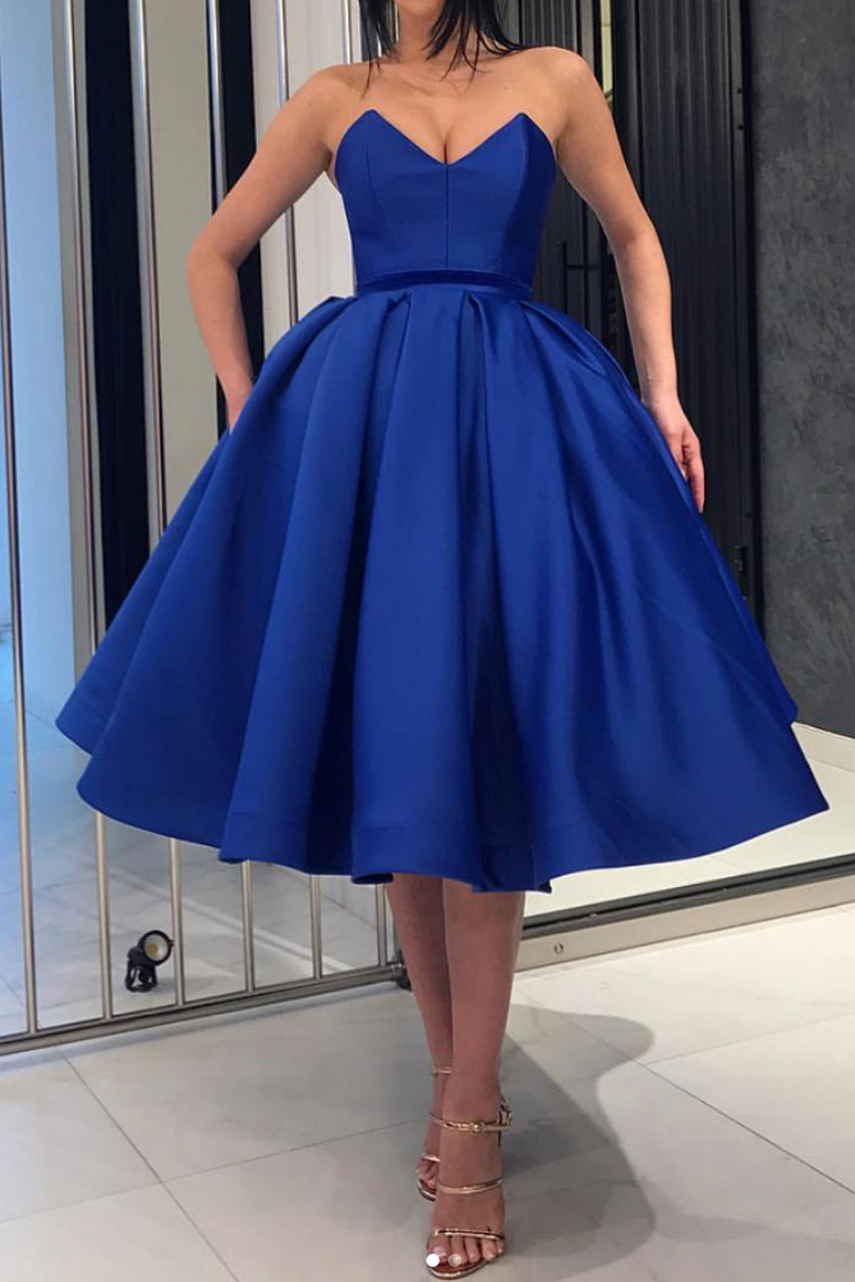 Blue satin short prom dress, blue formal dress shdress Blue satin short prom dress, blue formal dress shdress