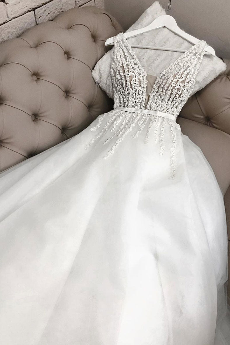 White v neck tulle tea Length prom dress, tulle evening dress