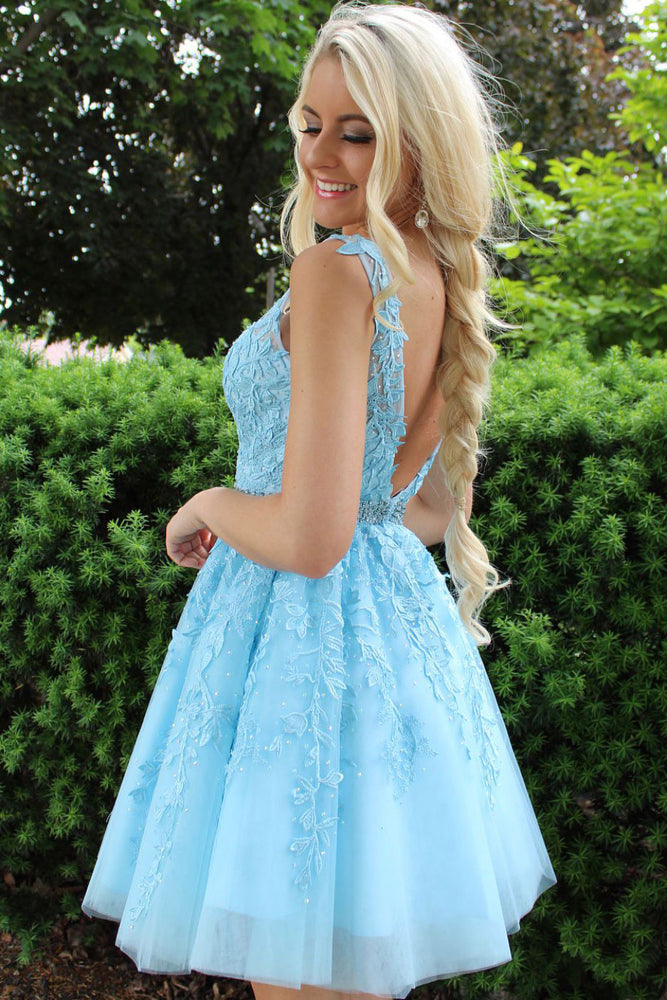 Blue tulle lace short prom dress, blue homecoming dress shdress Blue tulle lace short prom dress, blue homecoming dress shdress