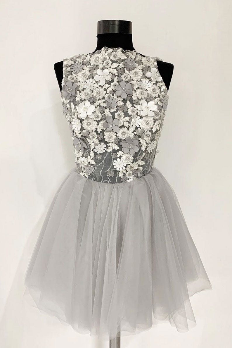 Gray tulle lace short prom dress, gray tulle homecoming dress shdress Gray tulle lace short prom dress, gray tulle homecoming dress shdress