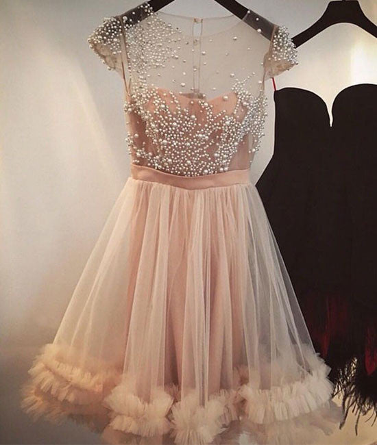 Cute round neck tulle short prom dress, cute homecoming dress - shdress