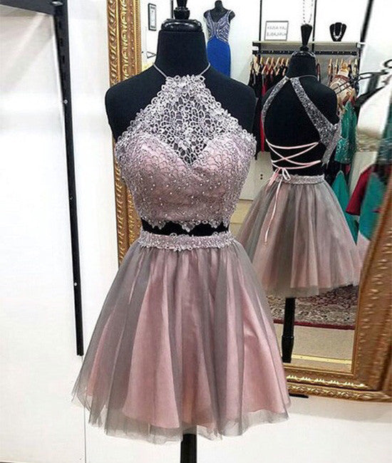 Cute lace tulle short prom dress, cute homecoming dress - shdress