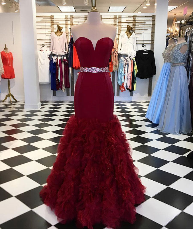 
                  
                    Burgundy sweetheart mermaid long prom dress, burgundy evening dress - shdress
                  
                