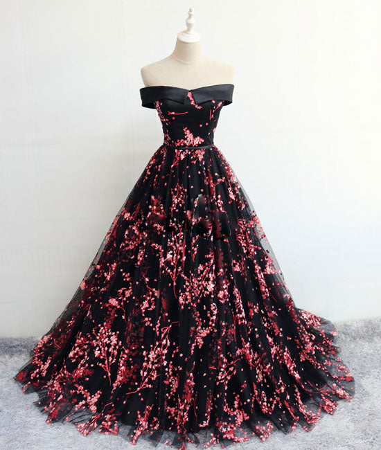 Black tulle lace long prom dress, black evening dress shdress Black tulle lace long prom dress, black evening dress shdress