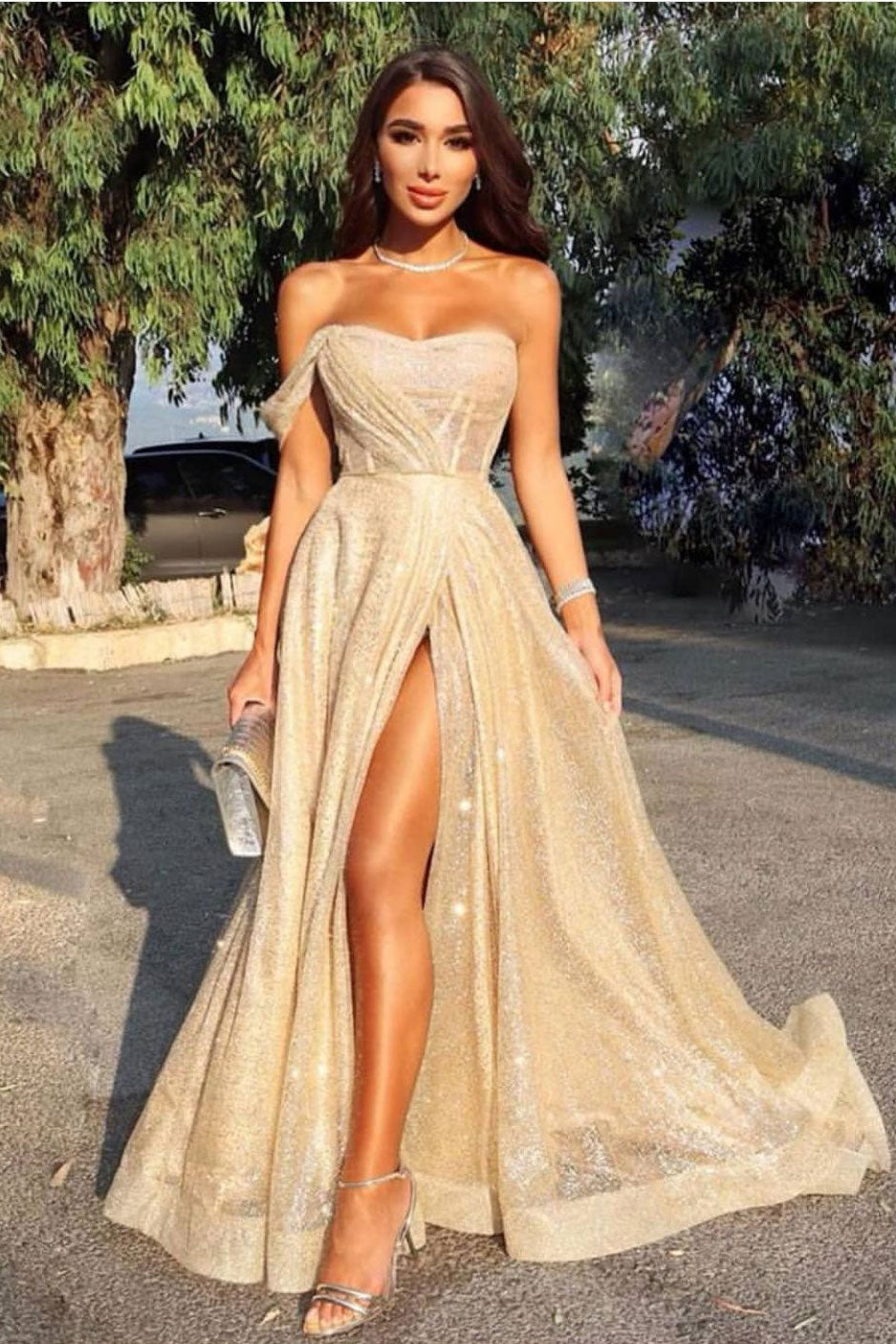 Champagne tulle long prom dress, champagne tulle formal dress