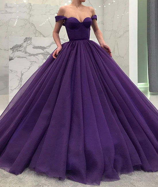 Purple tulle off shoulder long prom gown, tulle evening dress shdress Purple tulle off shoulder long prom gown, tulle evening dress shdress