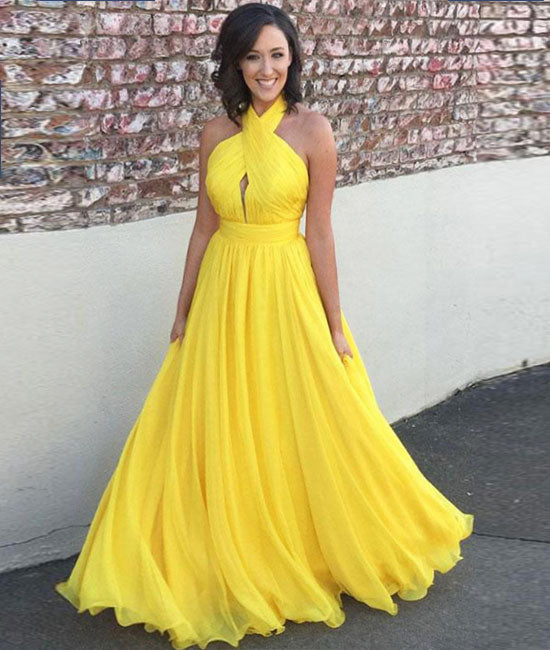 
                  
                    Simple chiffon yellow long prom dress, chiffon evening dress - shdress
                  
                