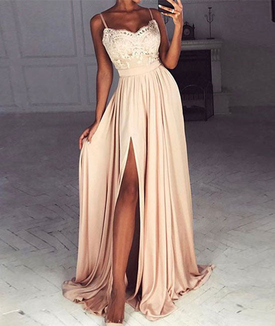Champagne sweetheart lace long prom dress, formal dress shdress Champagne sweetheart lace long prom dress, formal dress shdress