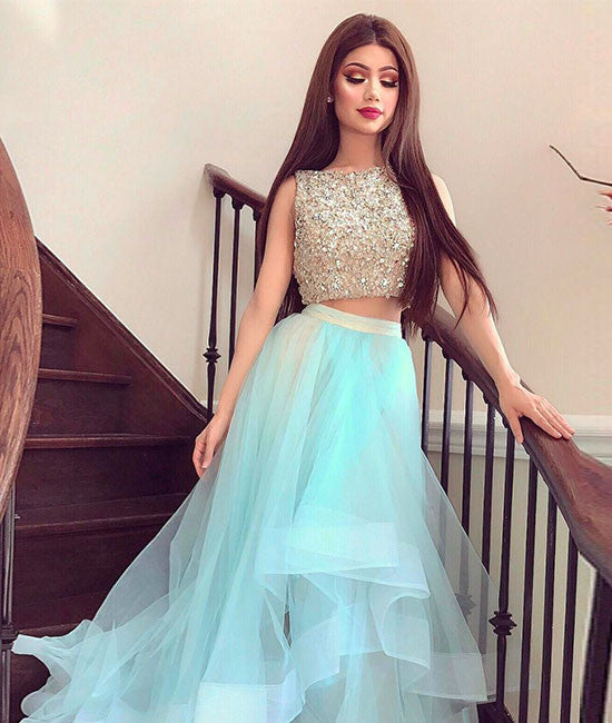 
                  
                    Cute two pieces tulle sequin long prom dress, formal dresses - shdress
                  
                