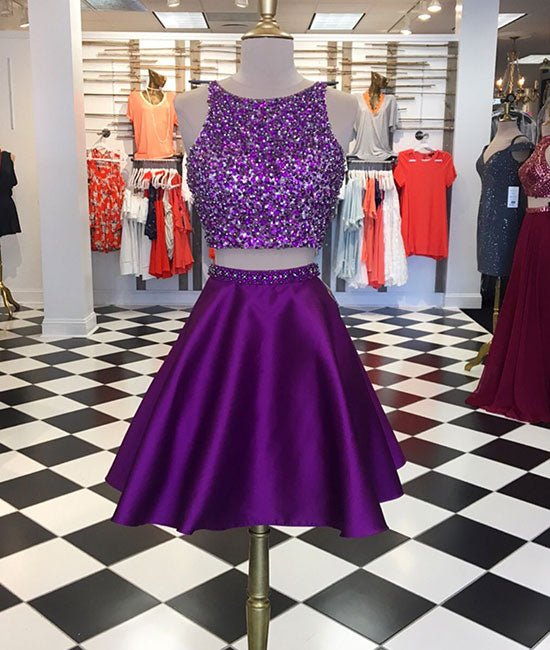 Purple two pieces sequin short prom dress, purple homecoming dress Purple two pieces sequin short prom dress, purple homecoming dress