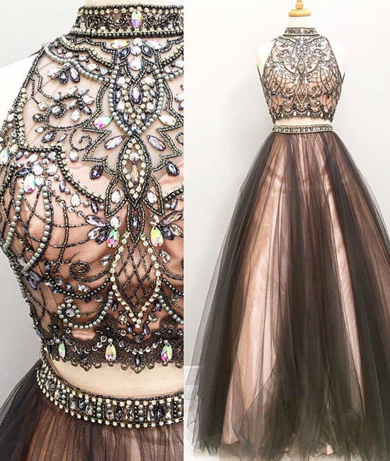 Custom made two pieces tulle long prom dress, black evening dress shdress Custom made two pieces tulle long prom dress, black evening dress shdress
