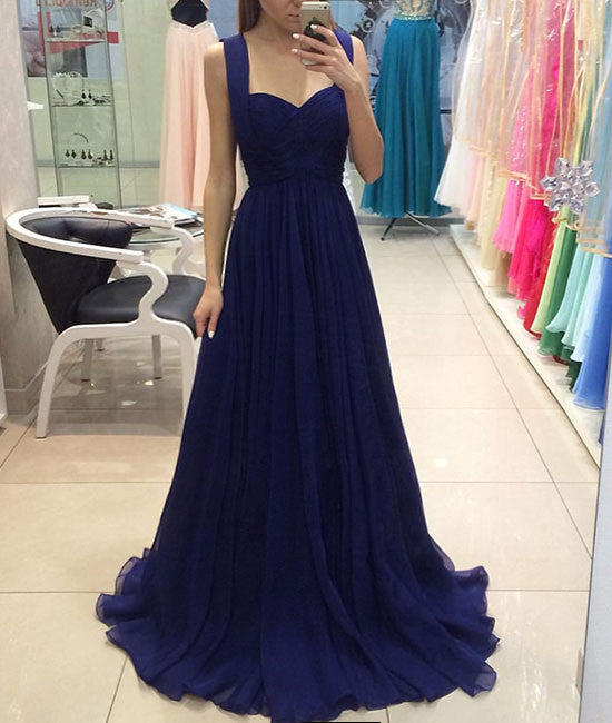 Royal blue chiffon long prom dress, blue bridesmaid dress - shdress