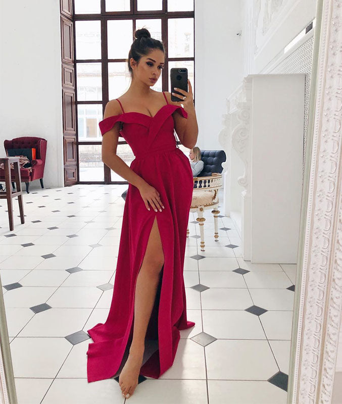 Simple red long prom dress, red evening dress - shdress