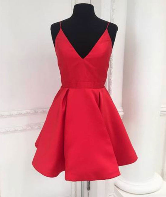 Cute v neck red short prom dress, red homecoming dress - shdress
