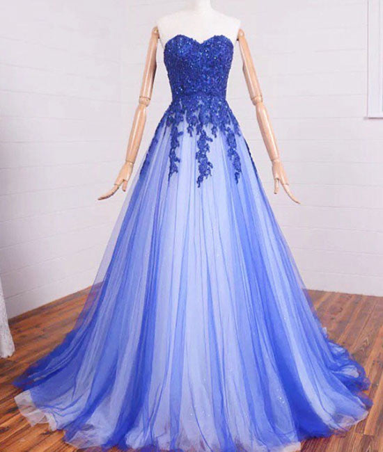 sweetheart A-line Lace Tulle Long Prom Dresses, Formal Dresses - shdress