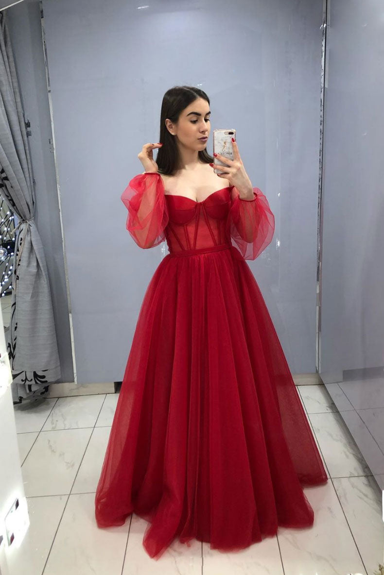 Burgundy sweetheart tulle long prom dress burgundy evening dress – shdress