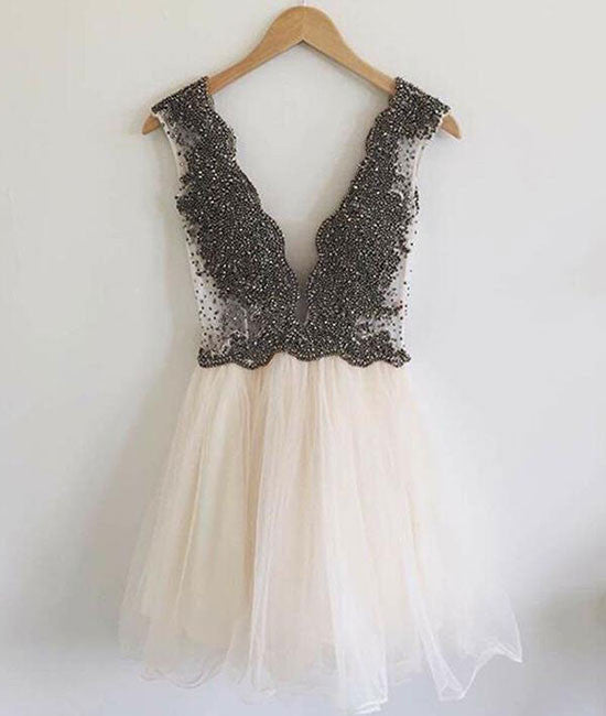 Custom made v neck beaded short prom dress. cute homecoming dress shdress Custom made v neck beaded short prom dress. cute homecoming dress shdress