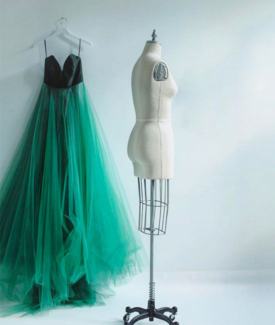 Simple green tulle long prom dress, green evening dress - shdress