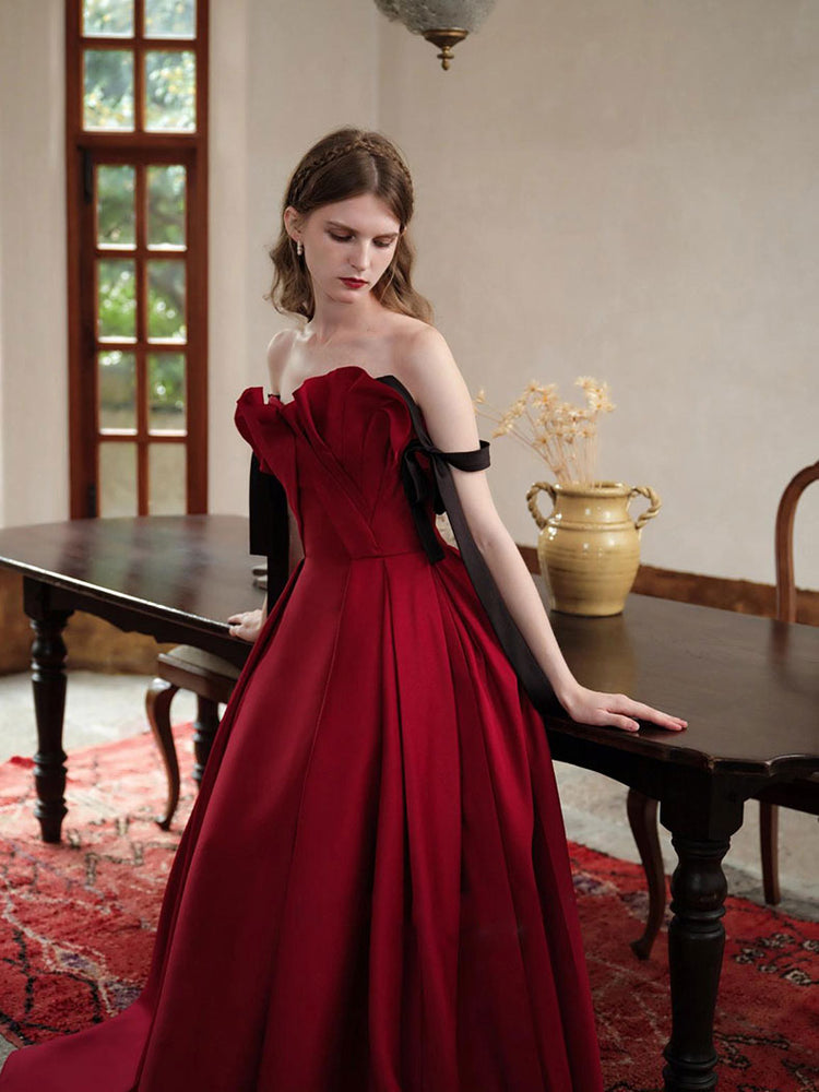 A-Line Burgundy Velvet Long Prom Dress, Burgundy Evening Dresses – toptby