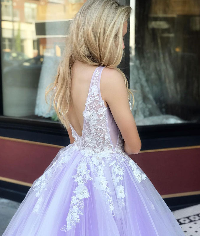 Purple tulle lace long prom dress, purple evening dress shdress Purple tulle lace long prom dress, purple evening dress shdress