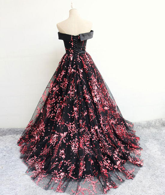 
                  
                    Black tulle lace long prom dress, black evening dress - shdress
                  
                