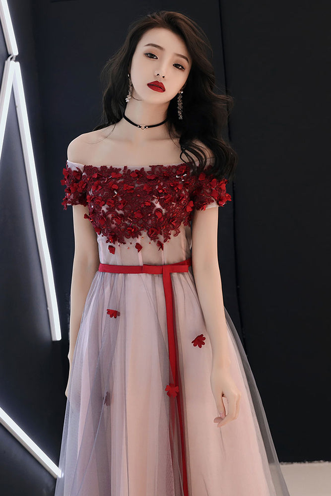 
                  
                    Unique tulle lace long prom dress, tulle evening dress
                  
                