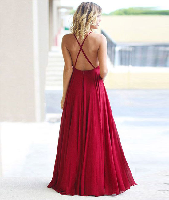 Simple burgundy chiffon long prom dress, burgundy evening dress shdress Simple burgundy chiffon long prom dress, burgundy evening dress shdress