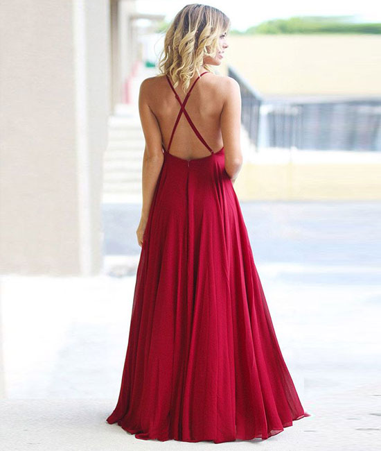 
                  
                    Simple burgundy chiffon long prom dress, burgundy evening dress - shdress
                  
                