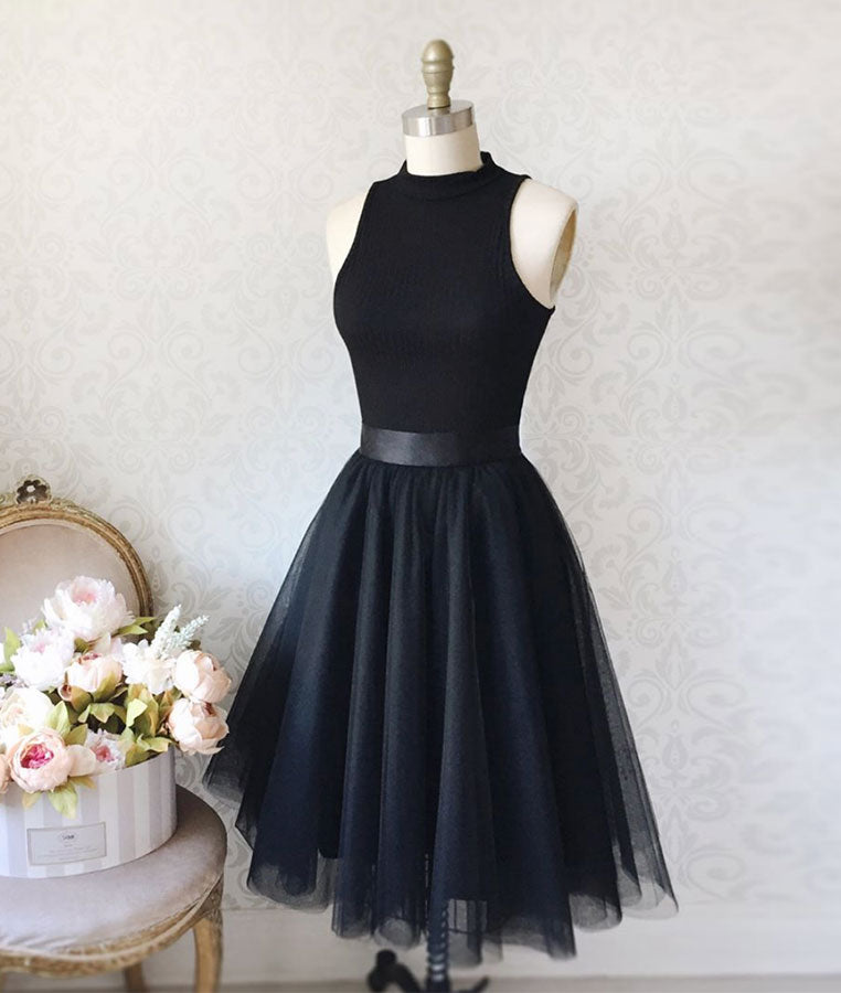 Black tulle simple short prom dress, black homecoming dress - shdress