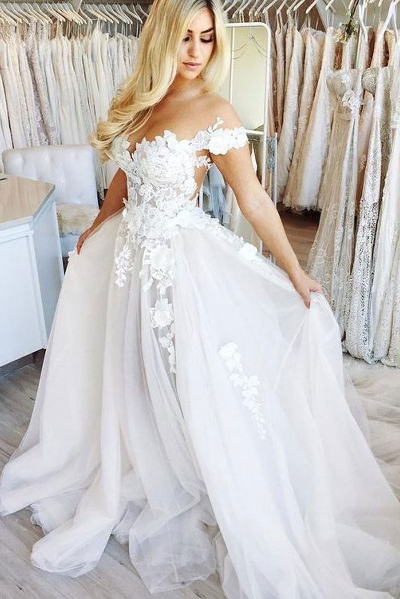 White lace tulle long prom dress, tulle lace formal dress