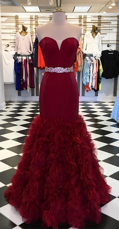 
                  
                    Burgundy sweetheart mermaid long prom dress, burgundy evening dress - shdress
                  
                