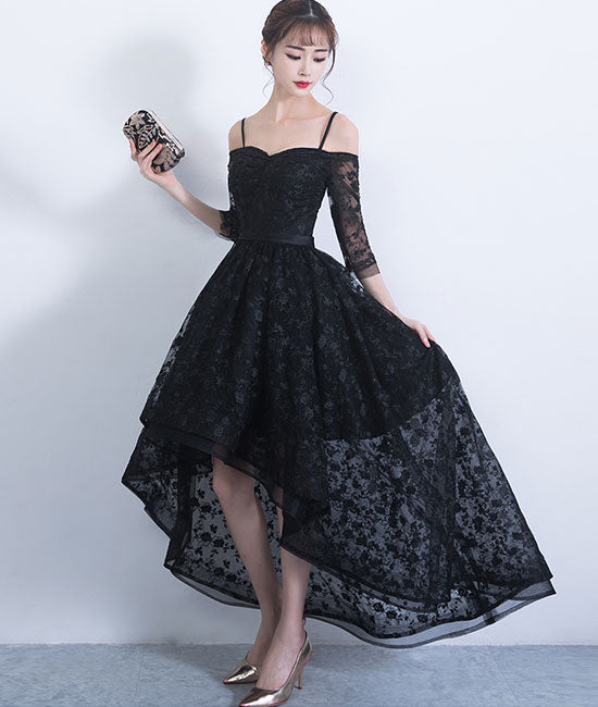 Black sweetheart lace high low prom dress, lace evening dress shdress Black sweetheart lace high low prom dress, lace evening dress shdress