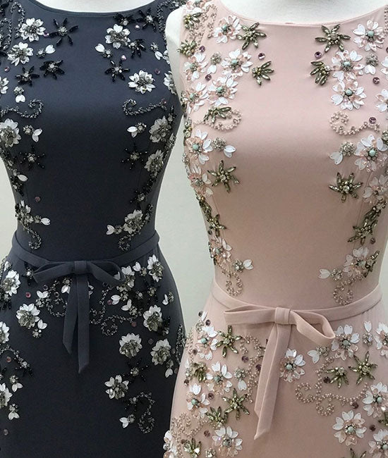 Unique round neck mermaid beads long prom dress, evening dress - shdress