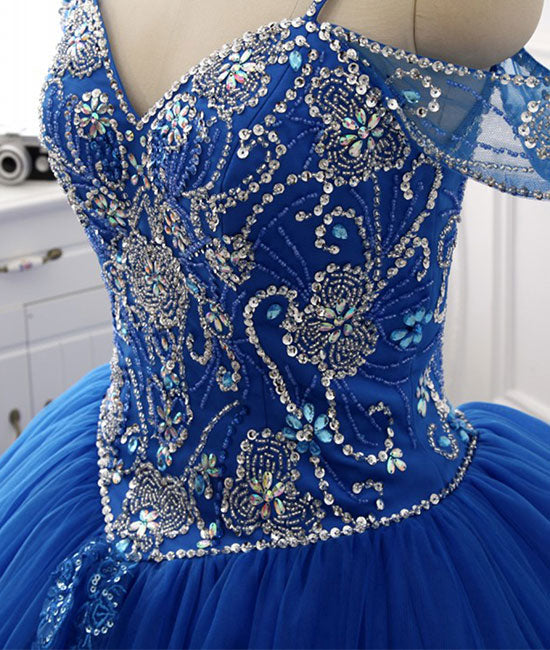 
                  
                    Blue sweetheart beads sequin long prom gown, blue evening dress - shdress
                  
                