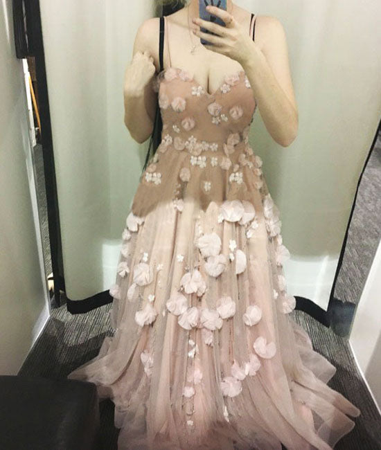 Sweetheart neck 3D applique long tulle long prom dress, evening dress - shdress