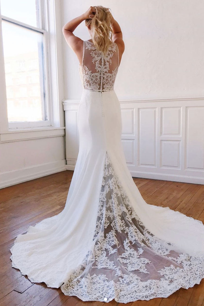 White v neck lace mermaid long prom dress white formal dress shdress White v neck lace mermaid long prom dress white formal dress shdress