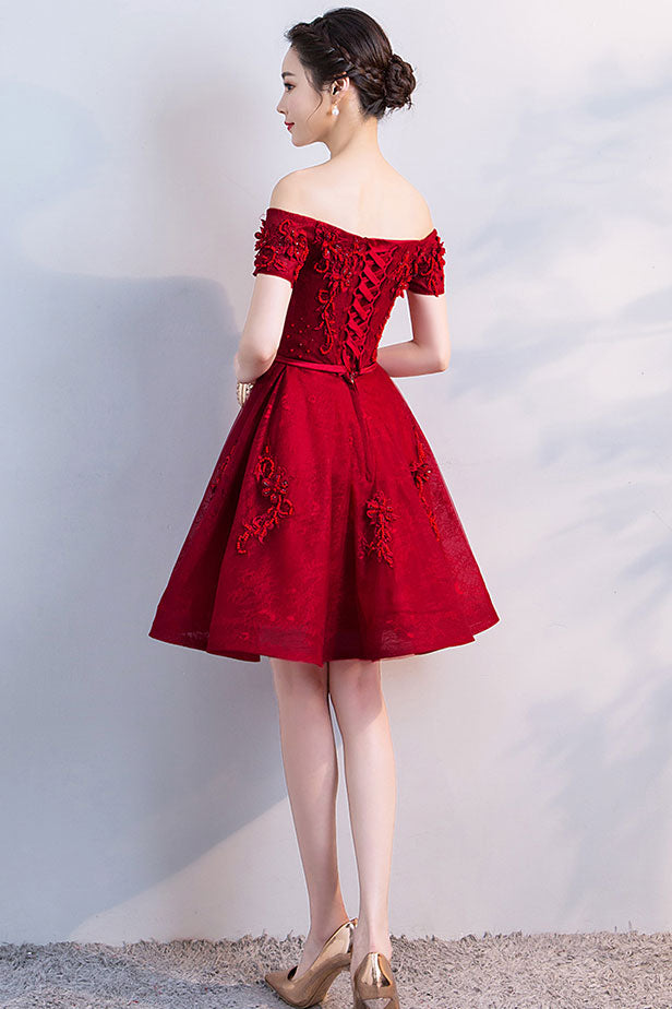 Burgundy tulle lace short prom dress, burgundy homecoming dress shdress Burgundy tulle lace short prom dress, burgundy homecoming dress shdress
