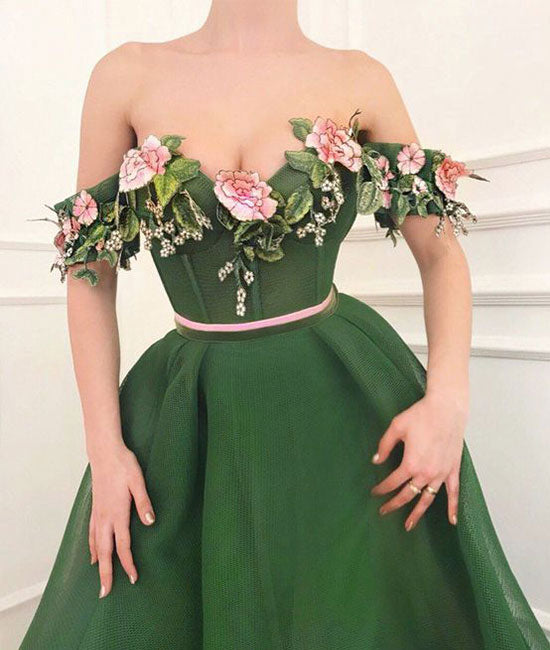 
                  
                    Green sweetheart off shoulder long prom dress, green evening dress - shdress
                  
                