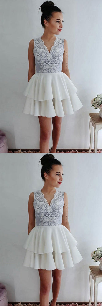 
                  
                    White lace short prom dress, white lace homecoming dress
                  
                