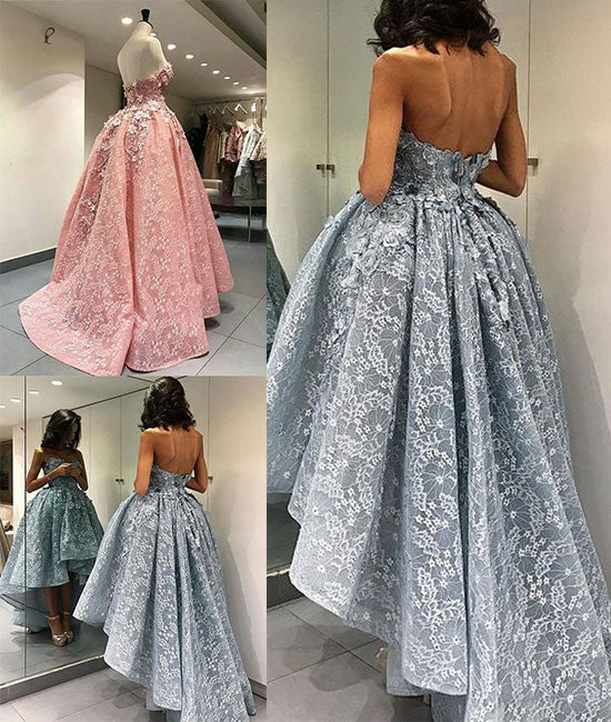 Unique sweetheart lace short prom gown, lace evening dress - shdress